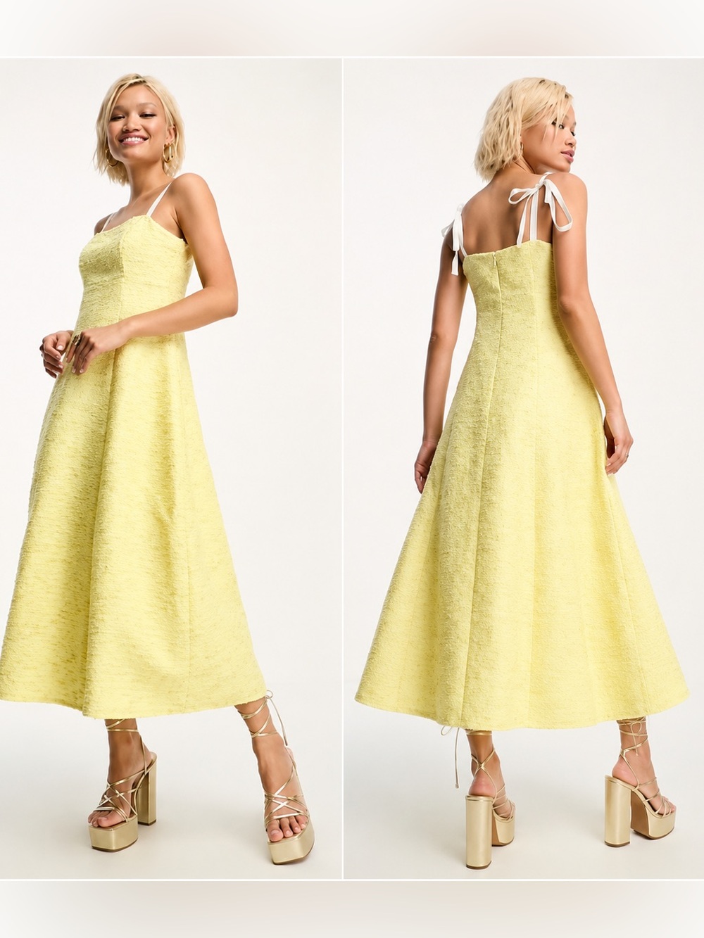 Sister Jane Yellow Tweed Midi Dress Size XS